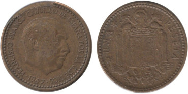 FV71 - 1 Pts. 1947/54 cuño descantillado - MBC