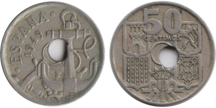 FV08 - 50 Ctm 1949/19 --  Taladro desplazado 1 mm, MBC