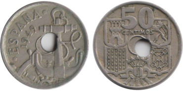 FV08 - 50 Ctm 1949/19 --  Taladro desplazado 1 mm, MBC