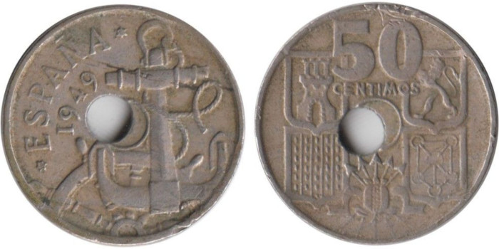 FV09 - 50 Ctm 1949/19 -- Taladro desplazado 2 mm, MBC