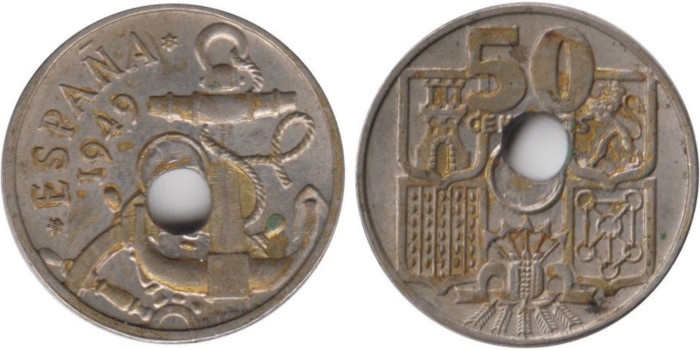 FV12 - 50 Ctm 1949/ 52 taladro desplazado  2 mlm, MBC