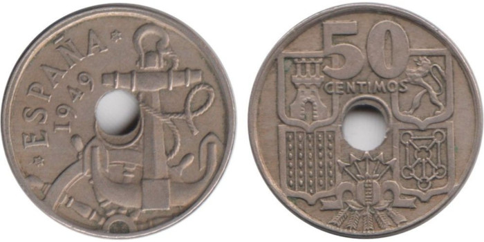 FV14 - 50 Ctm 1949/56 Taladro desplazado  1 mlm, MBC