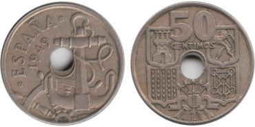 FV14 - 50 Ctm 1949/56 Taladro desplazado  1 mlm, MBC