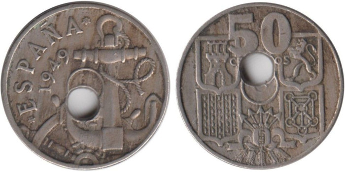 FV15 - 50 Ctm 1949/56 Taladro desplazado  2.5 mlm, MBC