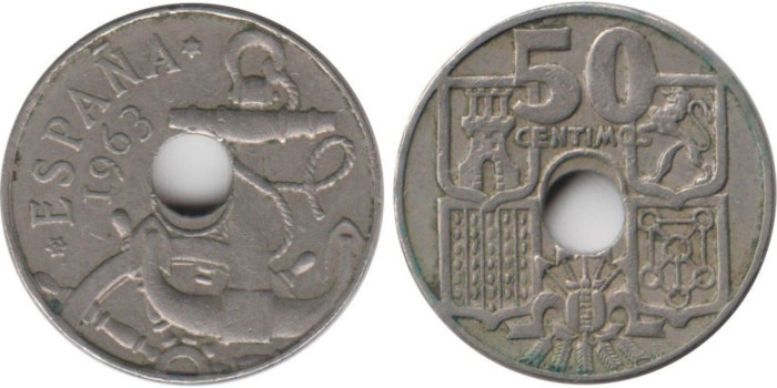 FV18 - 50 Ctm 1963/ 19-- Taladro desplazado 1 mlm, SC