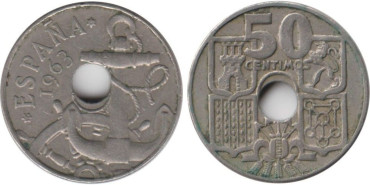 FV18 - 50 Ctm 1963/ 19-- Taladro desplazado 1 mlm, SC