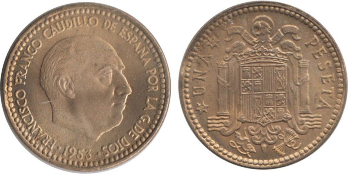 FV22 - 1 Pts 1953/62 Repintada anverso y reverso, SC