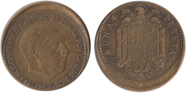 FV31 - 1 Pts 1963/63 Descentrada 2 mm y canto liso, MBC