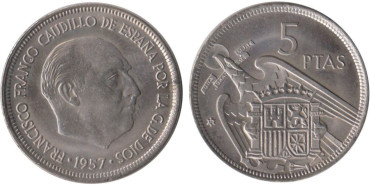 FV38 - 5 Pts 1957/70 doble acuñacion en estrella, SC