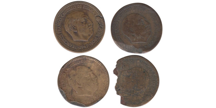 FV7 - 1 peseta 1947-1963-- Salto de metal, 4 piezas