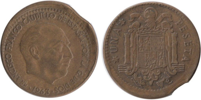 FV40 - 1 Pts 1963/67 acuñacion desplazada - segmentada y canto liso  MBC