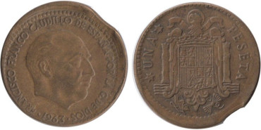 FV40 - 1 Pts 1963/67 acuñacion desplazada - segmentada y canto liso  MBC