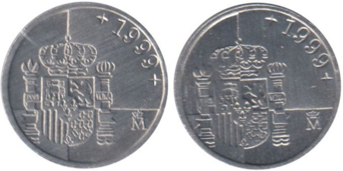 JC030V - 1 Pts 1999 Acuñacion floja en corona y normal ,  SC