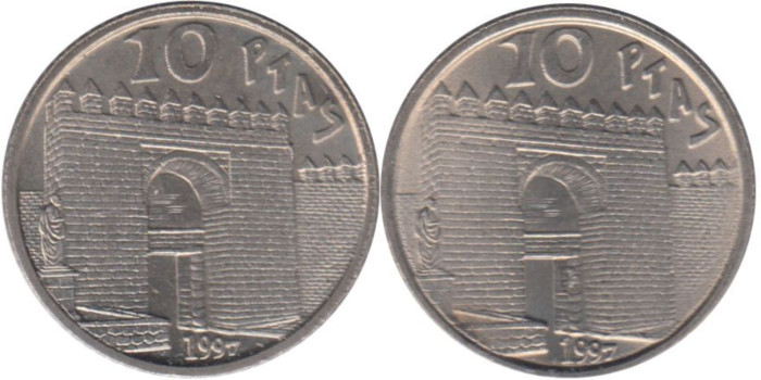 JC069V - 10 Pts 1997 Base pedestal poco acuñado y normal, SC