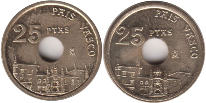 JC090V - 25 Pts 1993 borde grueso y borde fino, las dos piezas, SC