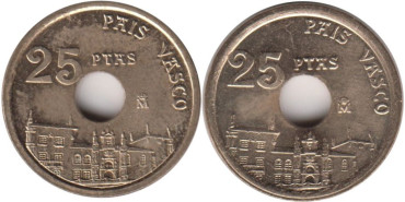 JC090V - 25 Pts 1993 borde grueso y borde fino, las dos piezas, SC