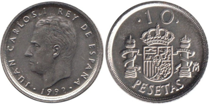 JC064v - 10 Pts 1992 Repintada en  M coronada, Y el 2 roto en la base SC