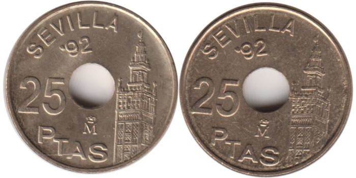 JC089V - 25 Pts 1992  Sevilla Doble borde y normal, SC