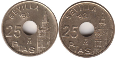 JC089V - 25 Pts 1992  Sevilla Doble borde y normal, SC
