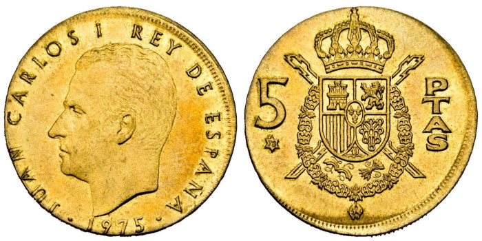 JC037V - 5 PTS 1975-78 ACUÑADA SOBRE COSPEL 1 PESETA