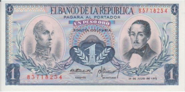 COLOMBIA - B-404, 1 PESO 1959/77, SC