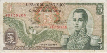 COLOMBIA - B-406, 5 PESOS 1963, MBC