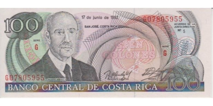 COSTA RICA B258, 100 COLONES 1992, SC