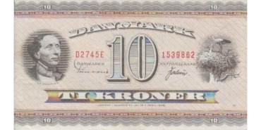 DINAMARCA - B-044D, 10 KRONER 1954/55, MBC+