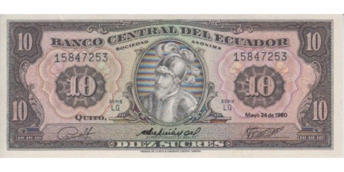 ECUADOR B-114 , 10 SUCRES 24/5/1980 , SC