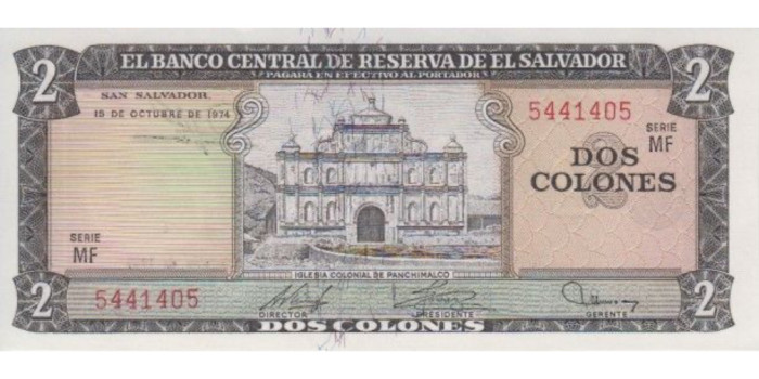 EL SALVADOR B-116 , 2 COLONES 15/10/1974 , SC