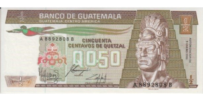 GUATEMALA - B-065, 1/2 QUETZAL 1985, SC