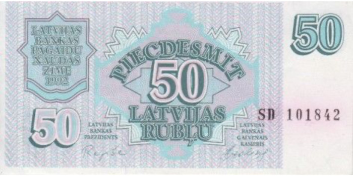 LETONIA B-040 , 50 RUBLU 1992 , SC