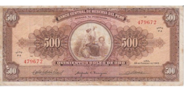 PERU B-091 , 500 SOLES ORO 26-2-1965 , BC+