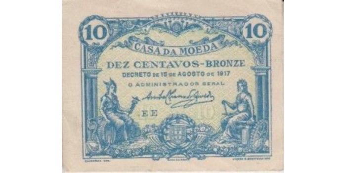 PORTUGAL B-095 , 10 CENTAVOS 1917 , MBC+