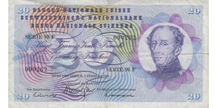 SUIZA B-046, 20 FRANCOS 1974, MBC-