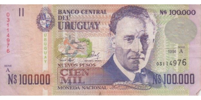 URUGUAY B-071.- 100.000 NUEVOS PESOS 1991.  MBC
