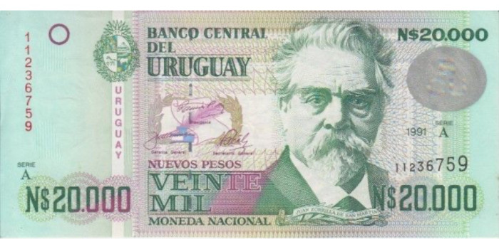URUGUAY B-069, 20.000 NUEVOS PESOS 1989/91, SC