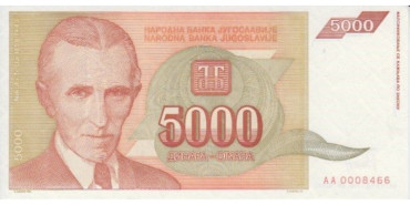 YUGOSLAVIA B-128, 5.000 DINARA 1993, SC