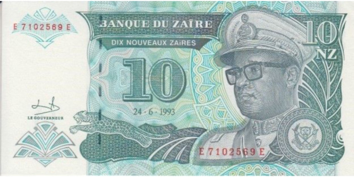 ZAIRE - B-054, 10 NUEVO ZAIRES 1993, SC