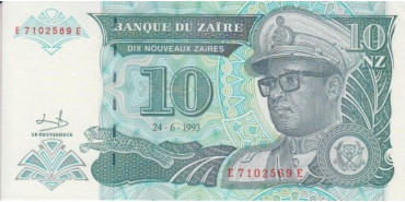 ZAIRE - B-054, 10 NUEVO ZAIRES 1993, SC