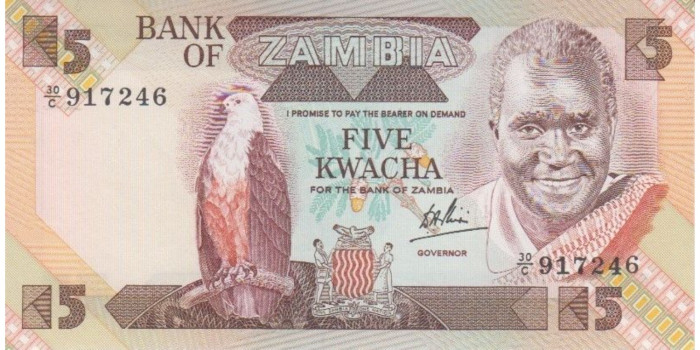 ZAMBIA - B-25, 5 KWACHA 1980/88, SC