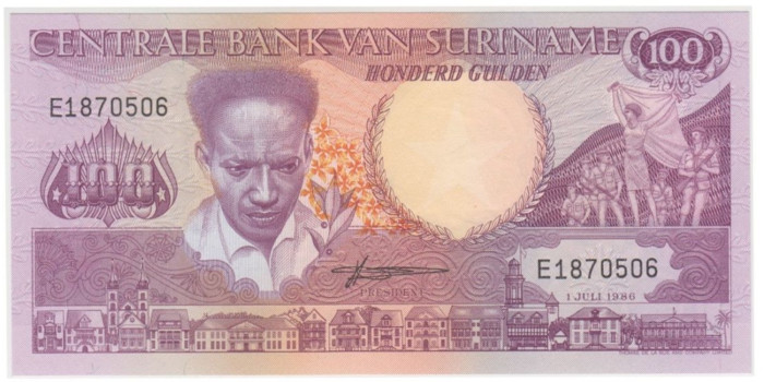 SURINAME B-133.- 100 GULDEN 1986.  SC