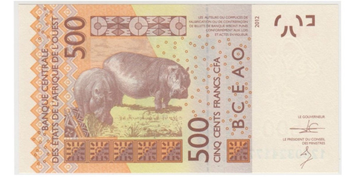 AFRICA OCCIDENTAL.- B-719K 500 FRANCOS 2012 SENEGAL.  SC