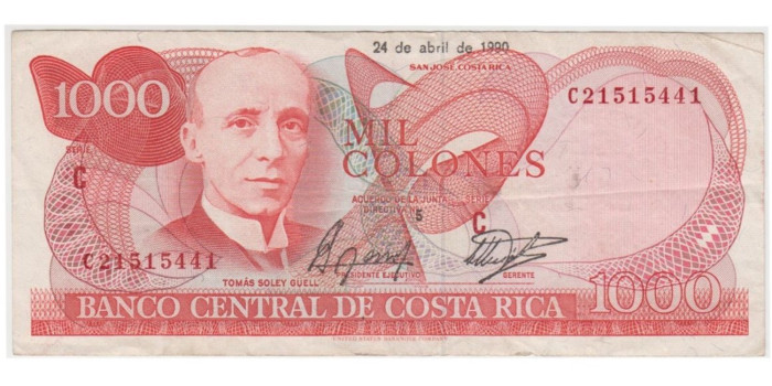 COSTA RICA B259.- 1000 COLONES 1990.  BC