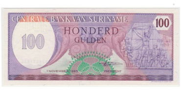 SURINAME B-128.- 100 GULDEN 1985.  SC