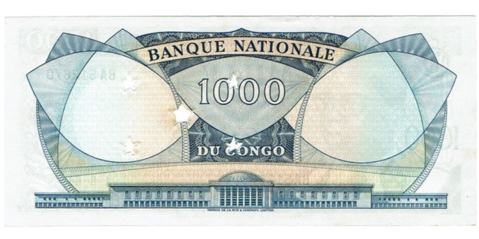 CONGO B-008 - 1000 Francos 1964. Taladros Cancelación - SC
