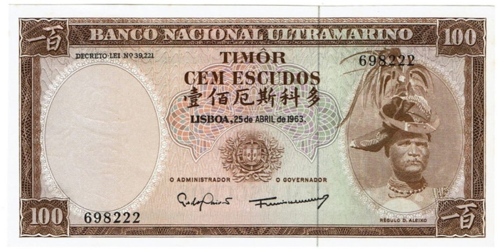 PORTUGAL B-028.-100 ESCUDOS 1963 TIMOR. SC