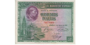 F352E - 500 Pesetas 15-08-1928 MBC  sin serie