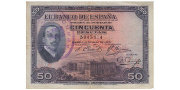 F342B - 50 Pts: 17-5-1927, RC- SIN SERIE, SELLO DE REPUBLICA