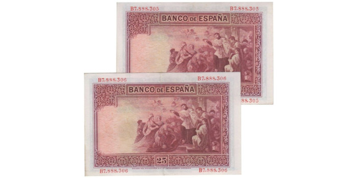 F340F - 25 Pesetas 12-10-1926  pareja correlativa MBC+
